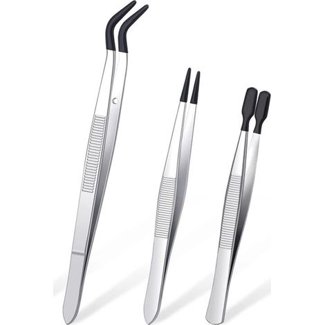 3-teiliges Pinzettenset mit Gummispitzen, PVC-beschichtet, gerade und flach, schwarz (1/4)