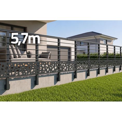 Barandilla de aluminio gris antracita, 570 cm, para montaje en pared con accesorios - Patrón de guijarros KORAB SUNNY (1/5)
