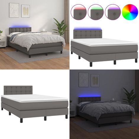 Sommier à lattes de lit avec matelas et LED Gris 120x200 cm - Lit Plateforme - Lit Design - Lit Moderne - Lit Capitonné - Lit Avec Rangement - Home & Living