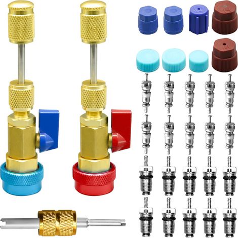 CSPARCV 31-teiliges R134A-Ventileinsatz-Schnellmontage-Werkzeugset, Hoch-/Niederdruck-Ventileinsatz-Entfernungswerkzeug mit 5V1 R134A-Ventileinsatz-Klimaanlagen-Serviceanschlusskappen-Set und Ventilsc (1/5)