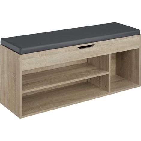 Banc à chaussures panneau de fibres 9 paires rembourré bois clair