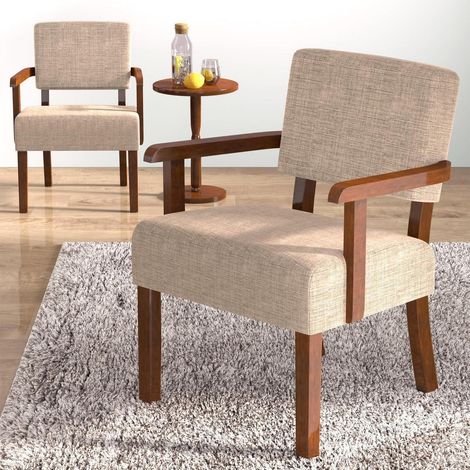 Loungesessel 2er Set mit Beistelltisch, Leinen Beige, 63x66x83cm (1/5)