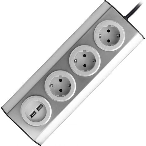 Orno Prises USB Inox Acier Inoxydable 3 Prises 2 Ports
