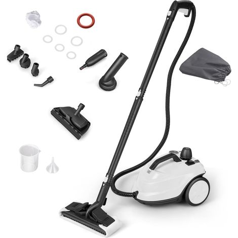 Pulitore a vapore multiuso da 2000 W con 13 accessori e manometri, scopa a vapore con ruote da 5 bar con serbatoio da 1,8 l, bianco