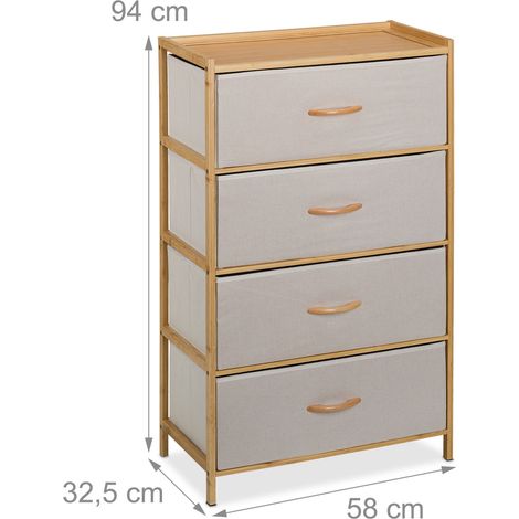 Cassettiera a 4 cassetti portaoggetti camera da letto soggiorno 94 x 58 x 32,5 cm design elegante in bambù beige 130015966