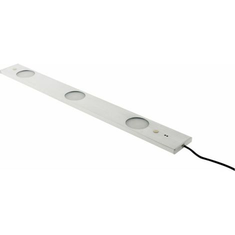 – Réglette LED ultraplate 3 spots 6,2W avec détecteur de mouvement – Inox brossé – Angle d'éclairage 120° – Tension 12V – Durée de vie 3000h