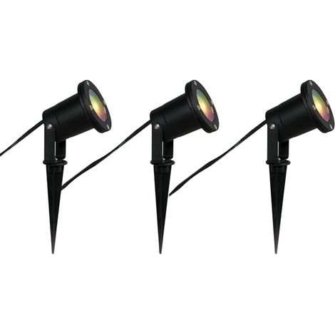 3er-Set smarte Gartenstrahler schwarz inkl. Kabel und Stecker 230cm IP65 - Basic