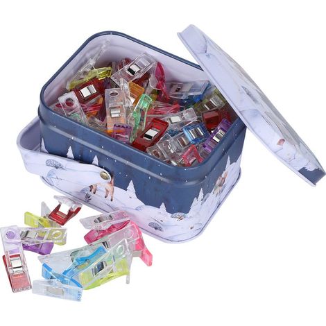 Set mit 100 Saumclips, bunte Nähclips aus Kunststoff für Patchwork, Nähzubehör mit Aufbewahrungsbox (1/5)
