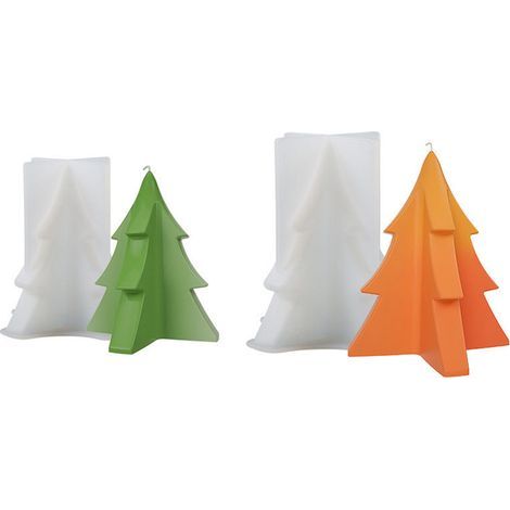 2 Candle Mold - 3D Christmas Tree Shape - Food Grade Silicone - For Homemade Candles And Soap Making - Pack Of 2 (1/4)