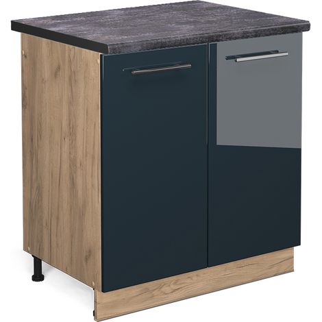 Spülenunterschrank Fame-Line, Dunkelblau Hochglanz, 80 cm , AP Anthrazit, Vicco