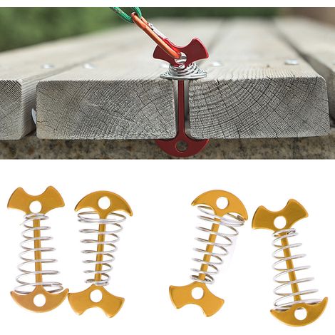 Lot de 4 piquets de tente en alliage d'aluminium et acier inoxydable, avec ressort doré, pour une fixation au sol étendue. (1/5)