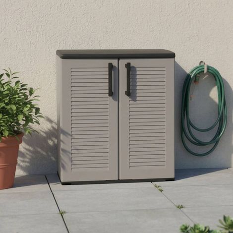 Dmora Mehrzweck Außen oder Innenschrank, niedriger Kleiderschrank mit 2 Türen und 1 Polypropylen Regal, 100% Made in Italy, 68x37h84 cm, graue Farbe (1/4)