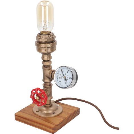 Lampe de bureau rétro style industriel en acier malléable et pin carbonisé, lampe de table décorative pour café, prise UE 220 V, sans ampoules (1/5)