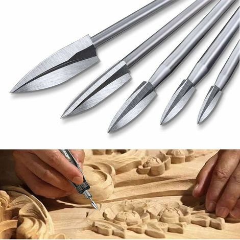 Mèches de Gravure sur Bois, 5 Pcs Ensemble d'Outils de Sculpture pour Accessoires d'Outils Rotatifs avec une Tige de 1/8 pouce Adaptation Universelle pour Outils Rotatifs (1/4)