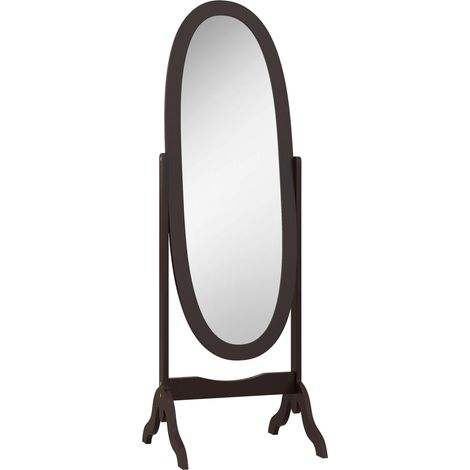 Miroir à pied ovale style shabby chic inclinaison réglable 48 x 46 x 147 cm mdf café