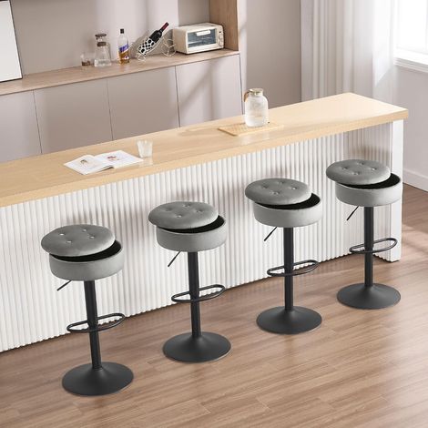 WOLTU 4x Sgabello da bar cucina alto penisola girevole regolabile poggiapiedi - Grigio Chiaro