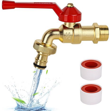1/2"-Gartenwasserhahn aus Messing, rost- und frostbeständig, inklusive 1 kostenlosem Schlauchanschluss, 2 Dichtungsbändern, Tropfstoppventil, Messing-Außenwasserhahn (1/5)