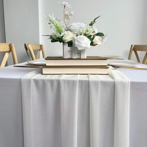 Chiffon Tischläufer 30 x 120 cm Elfenbein für Hochzeiten & Partys