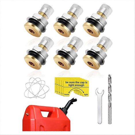 Lot de 6 bouchons d'aération pour réservoir d'essence, bouchons d'aération étanches pour bidons d'essence améliorant le débit, kit de bouchons d'aération métalliques pour bidons d'essence ()