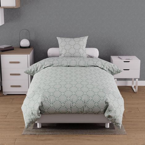 Parure housse de couette coton 57 fils 140x200 cm ESMERALDA vert par Soleil d'ocre