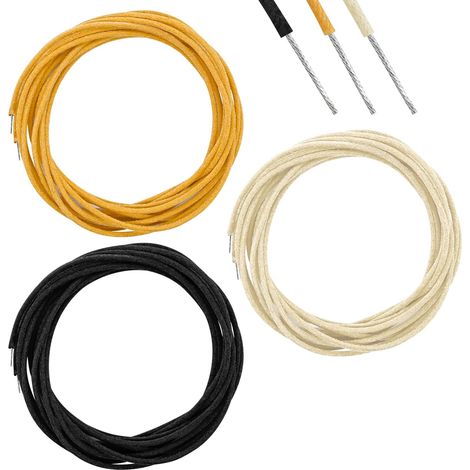 Guitar cable, vintage style wiring kit for electric guitar, fabric-covered tool, 3 m (10 ft) 22 AWG stranded wire, black/white/yellow, easy to use and durable (1/5)