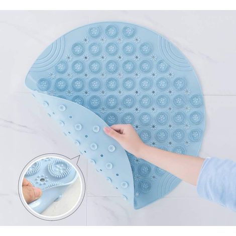 Tapis de douche rond antidérapant 55 x 55 cm, tapis de bain en PVC avec ventouses, tapis de baignoire avec ventouses et boule de massage, tapis de bain anti-moisissures avec trous de drainage, lavable