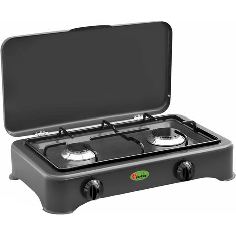 CFParker Fornello a Gas 2 Fuochi Gpl / Metano Sport Grafite con Valvola di Sicurezza mod. 5326GSPGPS - Fonte di alimentazione: Metano