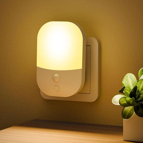 Veilleuse avec Capteur de Crépuscule, 5 Niveaux de Luminosité, ON/OFF/AUTO Mode d'Eclairage, 3000K Blanche Chaude Veilleuse Enfant pour Couloirs, Escaliers, Chambres, Cuisines, Salons, 0,3W (1/4)