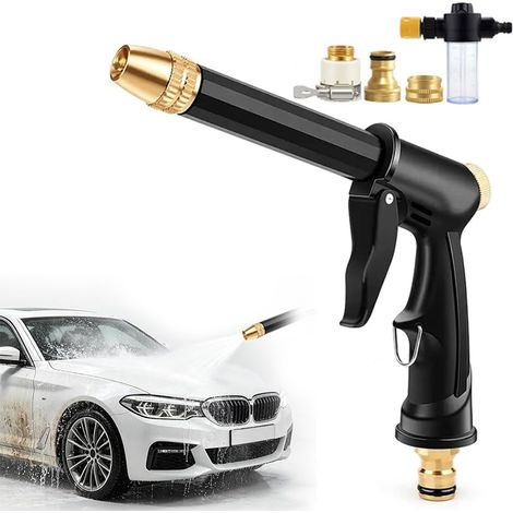 Garden Watering Gun with Metal Nozzle and 3 Adjustable Modes  Effective Dirt Removal, Heavy Duty and Durable with Foam Bottle for Lawn, Yard, Watering (1/5)