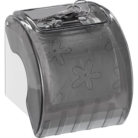 Set of 2 Relaxdays Toilet Paper Holders with Shelf & Cover, Plastic, HxWxD: 15 x 13.5 x 15 cm, Grey/White (1/5)