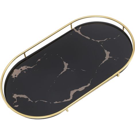 Ablageschale fürs Badezimmer, leicht, luxuriös, dekorativ, oval, goldfarben, strukturiert, Badezimmer-Organizer für Seife, Handtücher, Papierservietten, Schmuck, Make-up, schwarzer Sockel (1/5)