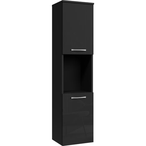 Badezimmer Schrank Montreal 131 cm - Schwarz Hochglanz Fronten –