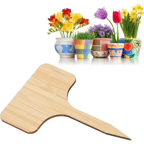 Set mit 10 Holz-Pflanzenetiketten für Gartenpflanzen, Blumenetiketten, T-förmig (1/5)