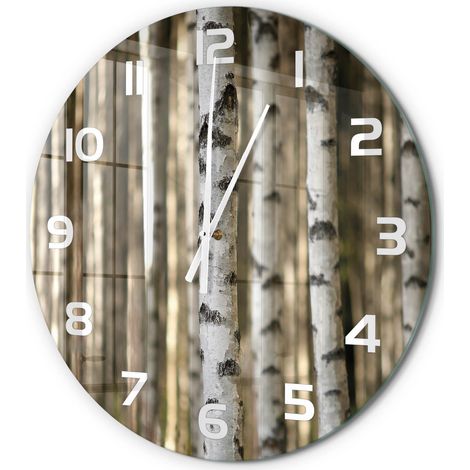 Horloge Murale Ronde Décoration Maison Classique Verre Trempé Silencieuse Bouleaux fi 60 cm (1/5)