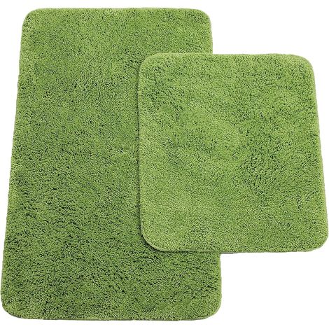 Tapis de Bain Lot de 2 Tapis de Bain Environ 50 x 80 cm Tapis de Toilette Environ 45 x 50 cm antidérapant Lavable - Vert (1/5)