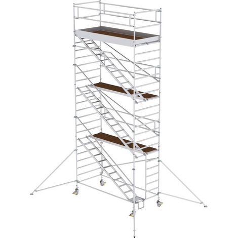 Günzburger Steigtechnik Echafaudage roulant 1,35 x 3 m avec marches inclinées &amp stabilisateurs Hauteur de plate-forme 6,35 m - 167320 (1/3)