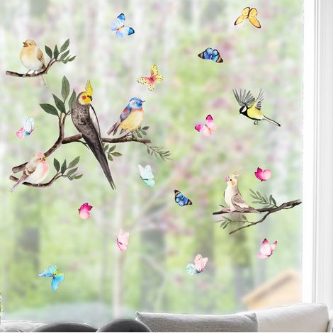 Decal Fenêtre Oiseau Arbre - Autocollant Double Face PVC pour Vitre et Porte - Décoration Salle de Bain Chambre Salon Nourrice - 27 x 30 cm (1/5)