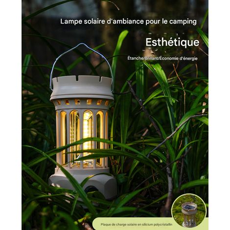 lampe de camping solaire nouvelle mode style retro pour tente exterieur eclairage cob portative charge solaire et type c couleur blanc cassé grand modele 106 199 mm (1/4)