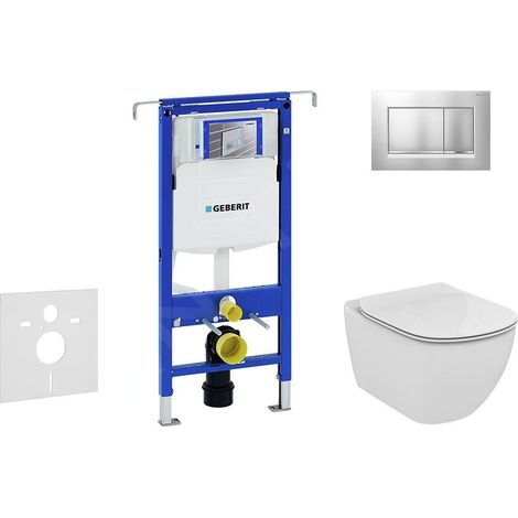 Geberit Duofix - Bâti-support pour WC suspendu avec plaque de déclenchement Sigma30, chrome mat/chrome + Ideal Standard Tesi - (1/5)