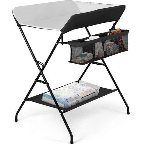 Hofuton Table à langer pliante, table à langer avec panier de rangement, ceinture de sécurité, 7955.596cm, noir (1/5)