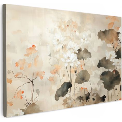 TABLEAU SUR TOILE Fleurs - Japandi - Wabi sabi Toile Peinture Grand Format XXL 150x100 cm