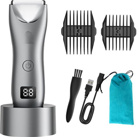 Herrenhaartrimmer mit LED-Licht, multifunktionales Herrenpflege-Set, Haartrimmer und Bartrasierer, IPX7 wasserdicht, wiederaufladbar, LCD-Bildschirm, Ladestation und Reisetasche.