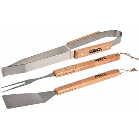 Juego de utensilios de barbacoa con mango de madera - BBQ