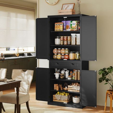 Küchenschrank mit Türen und Schublade, Vorratsschrank für Esszimmer & Küche, Schwarz (1/5)
