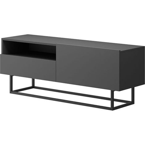 Tendencio – Meuble TV industriel avec rangement – Dimensions 120x47x37 cm – Porte, tiroir et niche de rangement – Style moderne gris