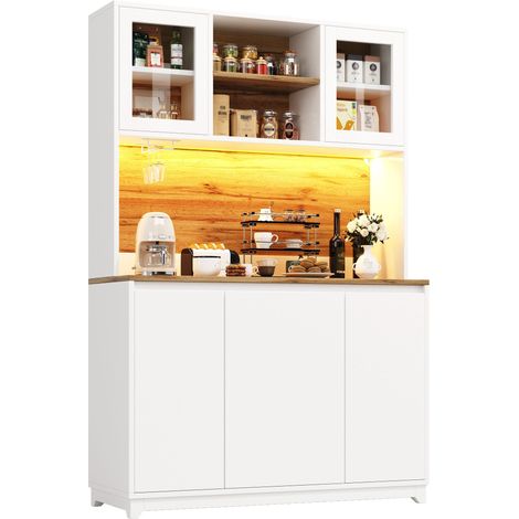 Meubles de cuisine (120 × 40 × 180 cm), meubles d’appoint hauts pour cuisine, buffets, meubles de cuisine avec portes en acrylique et éclairage LED, blanc (1/5)