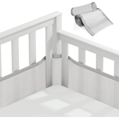 （Gris） Tours de Lit Bébé Cabane,Tour de Lit Respirant Doublure en Maille 3D Anti Flux d'Air,Contour de Lit pour Bébé avec 4 côtés Anti Collision,pour Nouveau nés,Garçons et Filles (1/5)