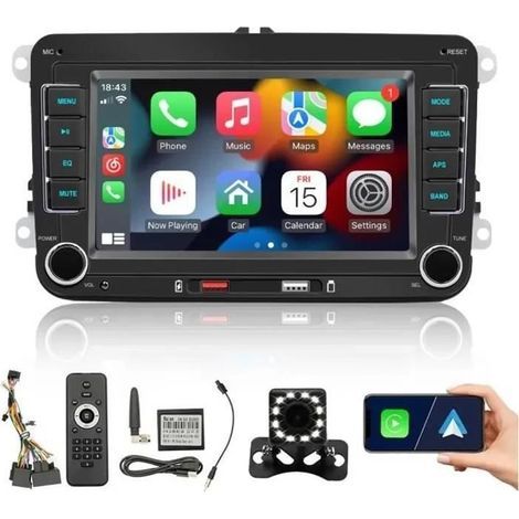 Autoradio Bluetooth da 7 pollici con CarPlay, Android Auto, RDS, radio FM e ingresso per telecamera posteriore – Compatibile con VW Passat, Touran, Caddy e Jetta (1/4)