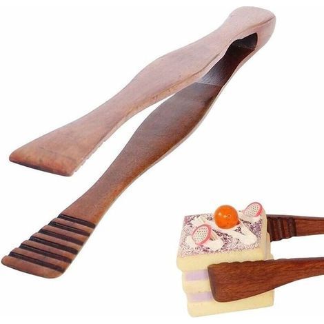 Pinces Alimentaires en Bois, Pince de Cuisson en Bois, Pince Grille Pain, Pince à Pain Grillé, Buffet Pinces, pour Cuisine Camping Grill Buffet Restaurant Patisserie Salade Dessert (Marron) (1/5)