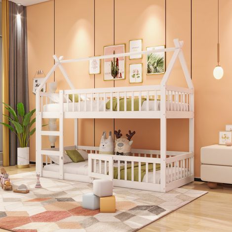 Bett Etagenbett Treppe 90x200 Holz Weiß OKMYHOME (1/5)